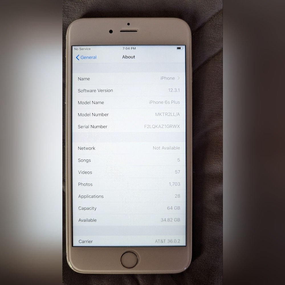 Apple iPhone 6s Plus in Silver 64g Memory